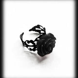 Daiiibabyyy  Retro Goth Style Red Rose Opening Rings for Women Punk Personality Crystal Flower Hollow Finger Ring Hip Hop Rock Party Jewelry