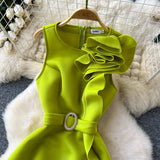 DAIIIBABYYY  -  Sexy o neck Three-dimensional flower sleeveless Dress Chic Elegant Vestidos Vintage party Women Fashion pencil dresses