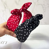 Daiiibabyyy  New Fashion Red Polka Dots Bow Headband for Women Vintage Elegant Wide Ribbon Knotted Hairband Hair Accessories