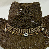 Daiiibabyyy  Hollow Out Breathable Handmade Woven Straw Hat Men Women Summer Sunshade Rolled Brim Western Cowboy Hat Shell Vintage Beach Hat