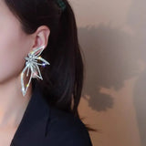 Daiiibabyyy New Luxury Fashion Exaggerated Zircon Maple Leaf Flower Stud Earrings for Women Personality Statement Party Jewelry Gift