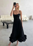 Daiiibabyyy Summer Women's Dress One Word Neck Strapless Sleeveless Dress Black Sexy Slim Backless Black Ruffle Dress