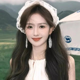 Daiiibabyyy  Spring Summer Floral Hair Scarf Elegant Headwrap Women French Country Style Lace Mesh Triangle Scarf Bohemian Hair Accessories