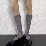 Daiiibabyyy  Japanese Sweet Lace Mesh Stockings for Women Summer Breathable Hollow Out Bowknot Elastic Long Tube Socks Girls Knee High Socks