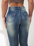 Daiiibabyyy Retro Blue Elastic Jeans Women's High Waist Flare Pants Denim Wide Leg Fashion Slim Fit Denim Flare Pants
