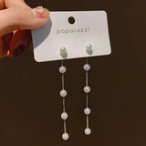 Daiiibabyyy  French Elegant Temperament Imitation Pearl Drop Shaped Long Earrings Party Premium Accessories for Womens Fashion Luxury Jewelry
