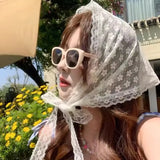 Daiiibabyyy  Spring Summer Floral Hair Scarf Elegant Headwrap Women French Country Style Lace Mesh Triangle Scarf Bohemian Hair Accessories