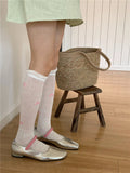 DAIIIBABYYY  -  Summer Kawaii Korean Bow Calf Socks Lolita JK Bow Cute Middle Tube Socks Ballet Thin Japanese Y2K Sock Mesh Breathable Socks