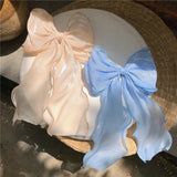 DAIIIBABYYY  -  Women Large Bow Hairpin Summer Chiffon Big Bowknot Stain Bow Barrettes Women Solid Color Ponytail Clip Hair Accessories