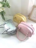 Daiiibabyyy  New PU Silver Polyester Crossbody Bag Small Square Bowling Purse Lightweight Durable Fashion Shoulder Bag for Daily Use