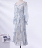 DAIIIBABYYY  -  Autumn French Fashion Print Fairy Long Dresses Women Elegant Ruffles A-Line Party Birthday Vestido Female One Piece Clothes New