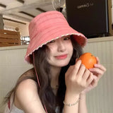 Daiiibabyyy  Women's Cute Hats Blue Bucket Hats Weet Style Lace Sweet Girl Fisherman Hat Summer Sun Protection Hat Trend Korean Version Caps