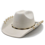 DAIIIBABYYY  -  Trendy Western Cowboy Hat for Men And Women with Metal Chain Wide Brim Suede Visor Fashion Jazz Cap