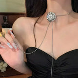 DAIIIBABYYY  -  Irregular Liquid Metal Rose Flower Necklace Silver Color Flower Star Pendant Adjustable Stainless Steel Chain Punk Hiphop Jewelr
