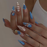 Daiiibabyyy  24pcs Nude Pink Press on Nails Tips with Star Design Almond Fake Nail Simple French Mid-length Oval False Nails Sets Manicure