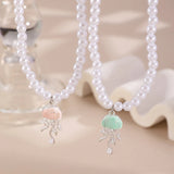 Daiiibabyyy  French Jellyfish Pearl Pendant Necklace for Women Luxury Exquisite Sweet Colorful Necklace Versatile Marine Jewelry