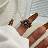 DAIIIBABYYY  -  New Chinese style new European and American palace retro ring forest flower green Czech bead ring