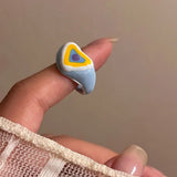 Daiiibabyyy  Boho Cute Romantic Macaron Color Love Heart Enamel Opening Rings for Women Charm Trendy Personality Y2K Finger Jewelry Girl Gift