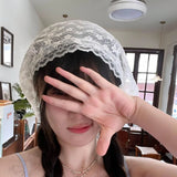 Daiiibabyyy French Solid Color Lace Headscarf Spring and Summer Travel Versatile Sweet Cute Pastoral Style Triangular Hair Scarf for Women