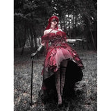 DAIIIBABYYY  -  Japan Halloween Red Floral Wedding Dress Lolita Dress Suit Lolita Heavy Industry Trailing Fluffy Princess Dress For Women