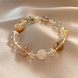 Daiiibabyyy  Temperament Colorful Clear Crystal Natural Stone Elastic Strand Bracelets for Women Real Gold Plated Copper Accessories