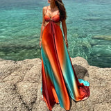 DAIIIBABYYY  -  Summer Sexy Halter Sleeveless Gradient Sling Dress Beach Holiday Backless Lace Up Slim Party Dresseses 2025 Women's Long Dress