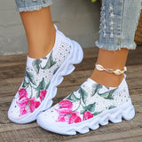 Daiiibabyyy  Flower Breathable Knitted Flats Women Autumn Comfort Soft Sole White Sneakers Woman Slip-On Flat Heels Platform Sport Shoes