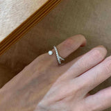 Daiiibabyyy  Korean Fashion Intersection Thin Rings for Women Shiny Crystal CZ Tail Ring Exquisite Jewelry Wedding Accessories Gift