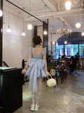Daiiibabyyy  Bow trailing on the run Princess skirt French dress Women's spring and summer adult dress Waist short skirt