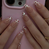 Daiiibabyyy  24Pcs Long French Almond Fake Nail White Edge False Nails Red Heart Design Press on Nails with Jelly Glue Wearable Manicure Tips
