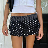 Daiiibabyyy  Polka Dot Half-length Skirt with Puffy Waist And Lace Trim for Women Short Cake Skirt with Lining Summer Autumn Fashion