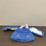 Daiiibabyyy  Trendy Versatile Knitted Beanies Thickened Warm Pullover Hat Y2K Ear Protection Little Devil Hat Autumn Winter Season