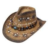Daiiibabyyy  Summer cowboy straw hat for woman hand-woven hollow design imitation jade sapphire hat summer sun hat for man2022