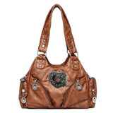 Daiiibabyyy  Y2Kwomen Large Capacity Single Shoulder Crossbody Bag Retro Motorcycle Street Trend Sweet Cool Style Mixed With Rivet Decoration