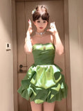 DAIIIBABYYY  -  French Retro Temperament Green Strapless Bubble Dress Women's Spring Summer Birthday Party Sleeveless Evening Dresses