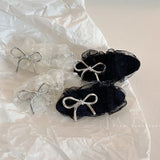 DAIIIBABYYY  -  Mesh lace metal bow bangs clip, women's silver new niche design with a sense of side clip hair accessories