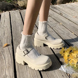 Daiiibabyyy  New Women's Round Toe Chunky Platform Mid Heel Pumps Low Cut Buckle Strap Casual Fashion Shoes for Plus Size High Heels