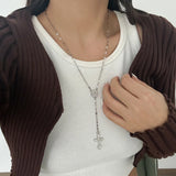 Daiiibabyyy  Unique Cross Pendant Necklace for Women Simple Crystal Necklace Sweater Chain Long Y-shaped Necklace Y2K Party Jewelry