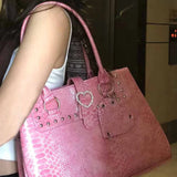 Daiiibabyyy  Fashion Crocodile-patterned Handbag Brand Pink Pu Women's Shoulder Bag Trendy Large Capacity Diamond-embellished Underarm Bag