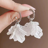Daiiibabyyy  Summer Fresh Sky Blue Crack Texture Petal Tassel Dangle Earrings for Women Sliver Tone Korean Temperament Vacation Jewelry Gifts
