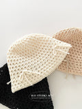 Daiiibabyyy Korean Ins Spring Summer New Sweet Cute Hollow Bow Knitted Sun Bucket Hat Female Sunshade Fisherman Hat
