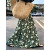 Daiiibabyyy  Summer Sweet Chiffon Floral Skirt Women Vintage Elegant High Waisted Skirt Beach Vacation Side Slit Midi Skirt New