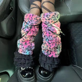 Daiiibabyyy  Winter Y2K Gothic Punk Subculture Colourful Leopard Print Warm Leggings Shibuya Hot Girl Retro Trend Dazzle Straps Leggings