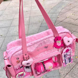 Daiiibabyyy  New Y2k Leopard Ita Shoulder Bag Lolita Girls Transparent Tote Bag Womens Large Capacity Crossbody Bag Cute DIY Display Handbags