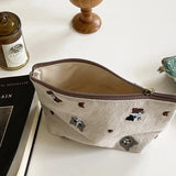 Daiiibabyyy  Women's Bag InS-style Embroidered Makeup Bag Portable Cartoon Coin Purse Hand-held Bag Storage Bag Green Color Simple For Girls
