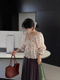 DAIIIBABYYY  -  Sweet Just V-neck Drawstring Floral Lace Shirt Women Gentle Lazy Wind Long Sleeve Top
