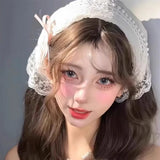 Daiiibabyyy  Lace Flower Elegant Lace Women Flower White Pink Sweet Triangle Scarf Thin Breathable Ribbon Artistic Style Travel Photo Decora