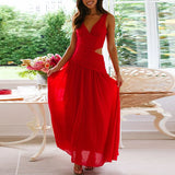 Daiiibabyyy  Fashion Lady V-neck Robe Dress Simple Solid Color Hollow Backless Women's Dress New Summer Casual Sleeveless Pleated Long Dress