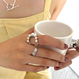 DAIIIBABYYY  -  Light Luxury Temperament Pearl Ring Female Niche Design Versatile Fashion Trend Splicing High-End Feeling Banquet Jewelry Gift