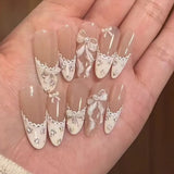 Daiiibabyyy  Manicure Long Almond False Nails French Detachable Press on Nails Nail Tips DIY